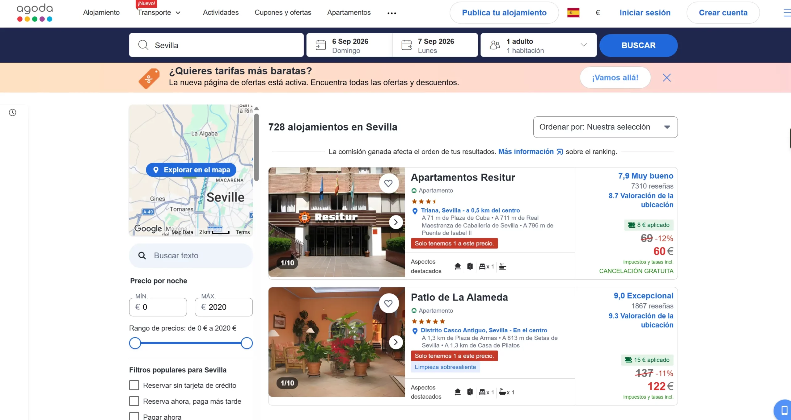 Página principal de Agoda, plataforma líder en el mercado asiático