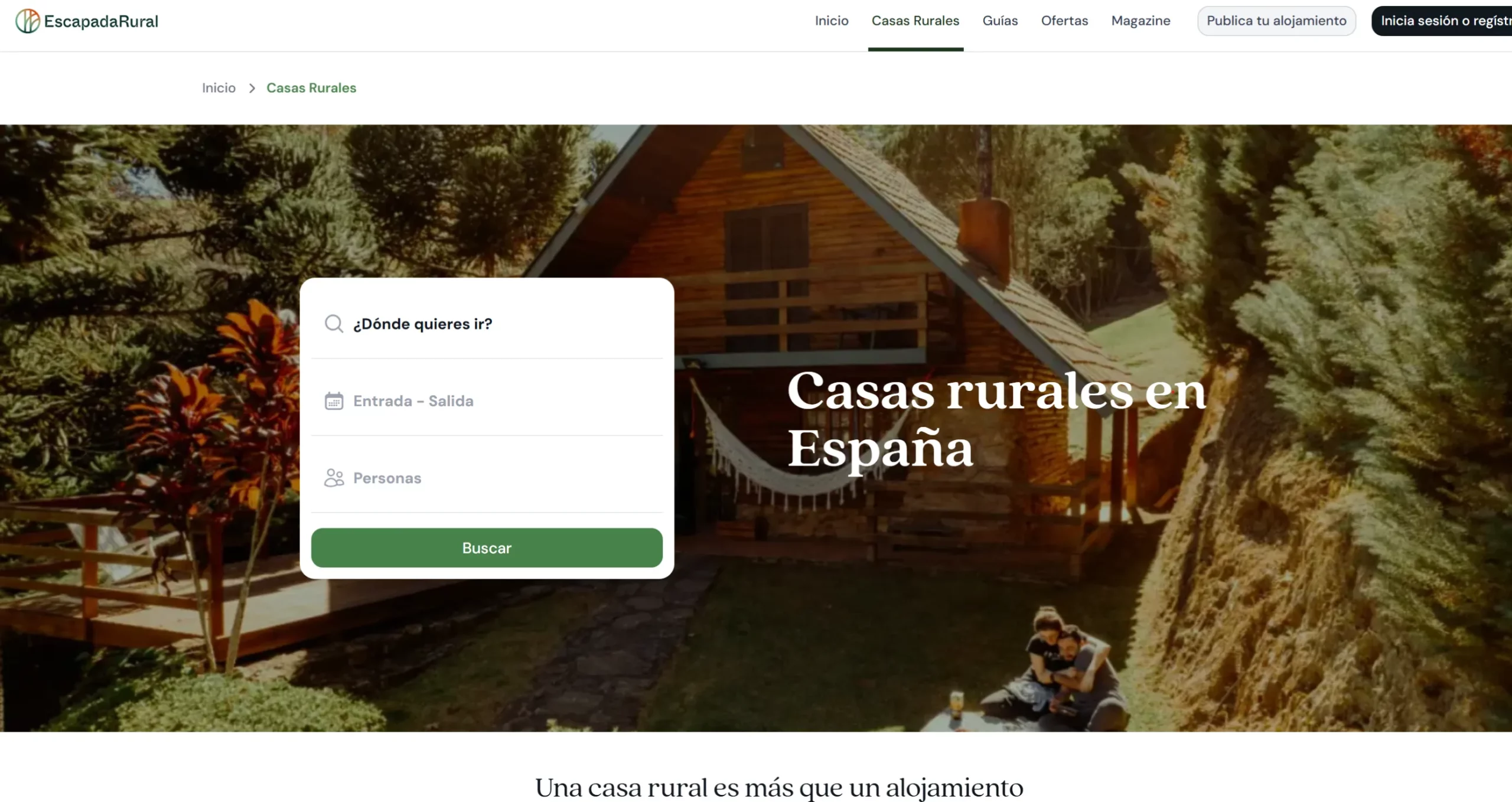 Página principal de Escapada Rural, especializada en turismo rural en España