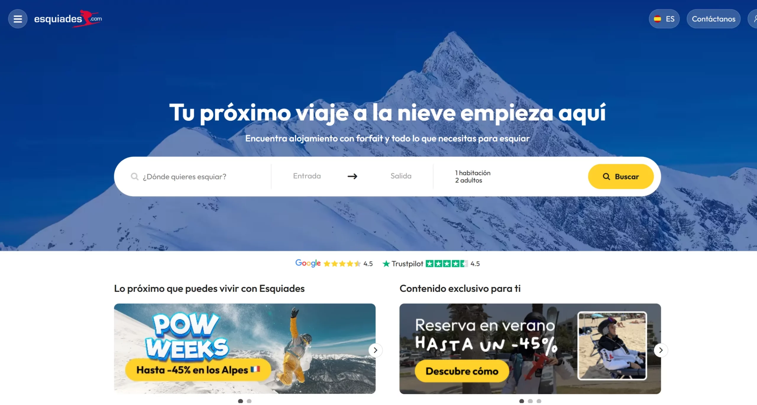 Página principal de Esquiades, portal de alojamiento en estaciones de esquí
