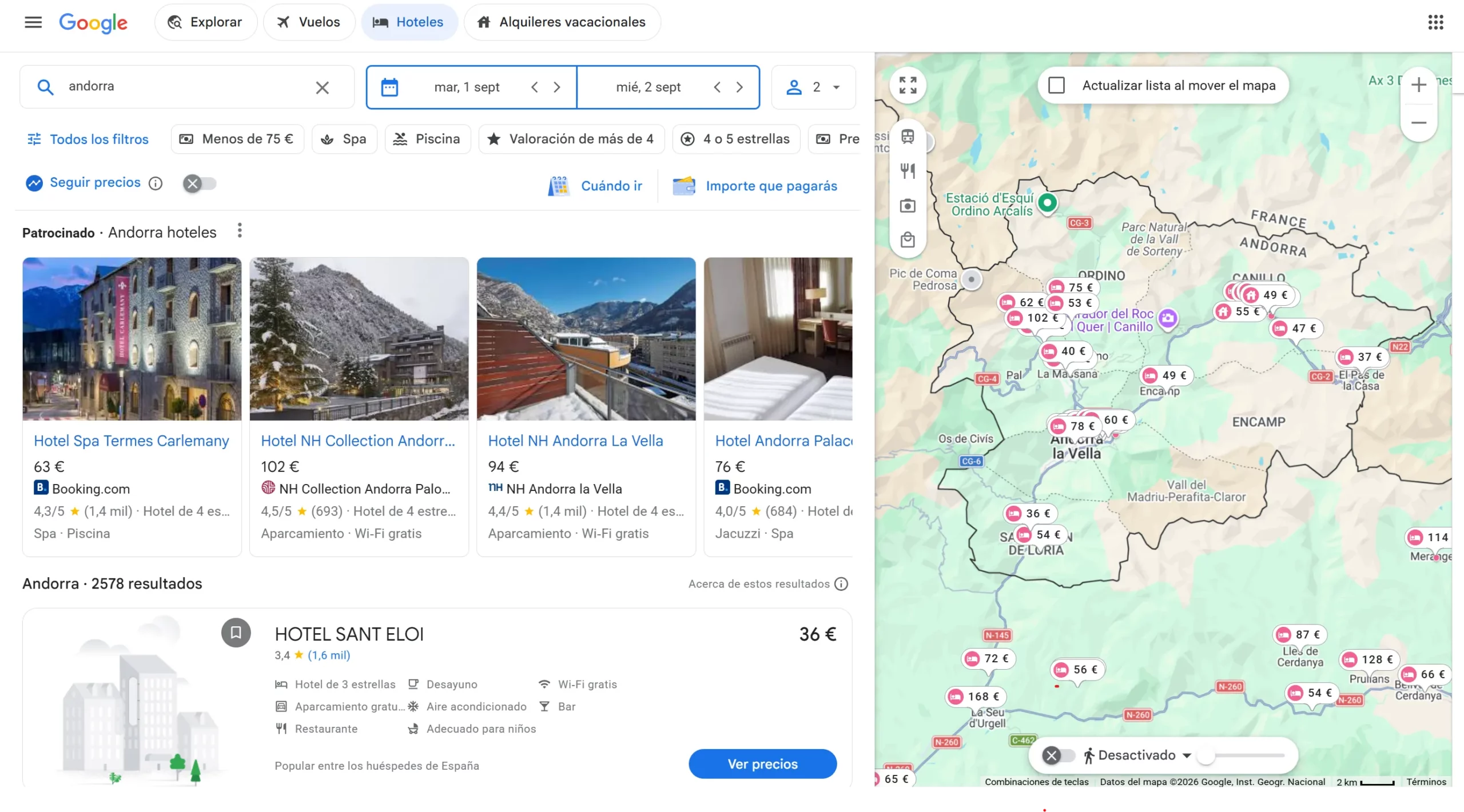 Módulo de Google Vacation Rentals en los resultados de búsqueda de Google